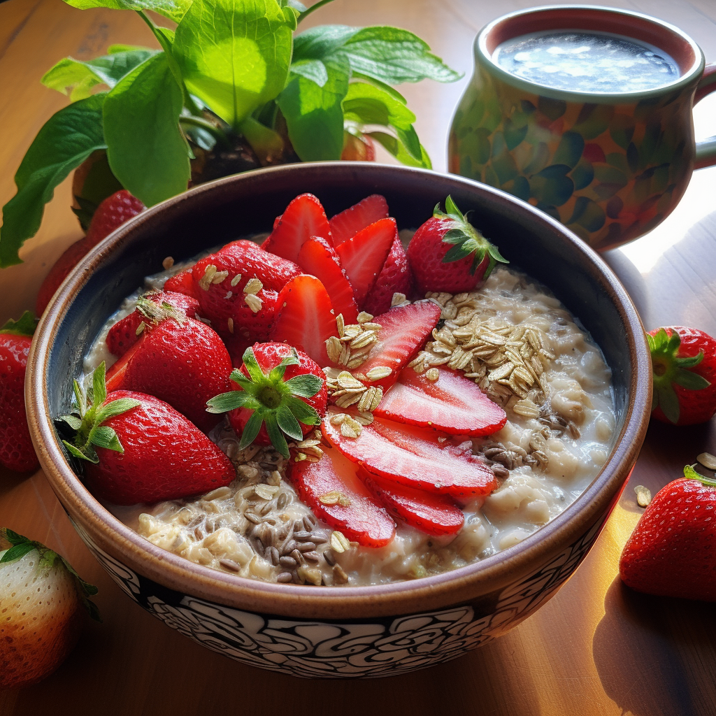 Recept 1 Ovesná kaše s jahodami a konopným mlékem